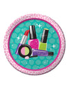 Assiettes en carton Make Up pour enfant rose et turquoise à motifs maquillage