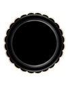 Assiettes festonnées en carton chic pour fête noires et dorées