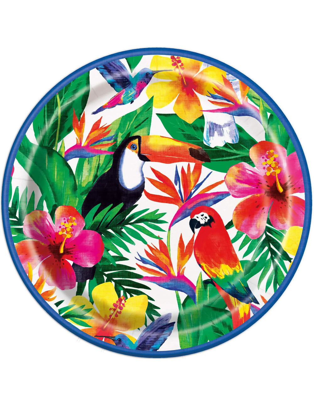 Assiettes en carton Palm Tropical Luau pour fête avec motifs oiseaux et fleurs exotiques