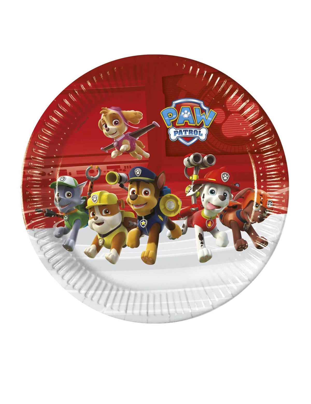 Teller aus Pappe Paw Patrol bereit für den Einsatz für Kinder Rot