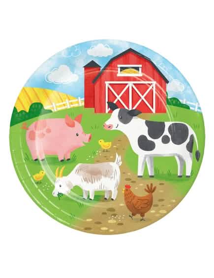 Assiettes en carton petite ferme pour enfant avec animaux multicolores