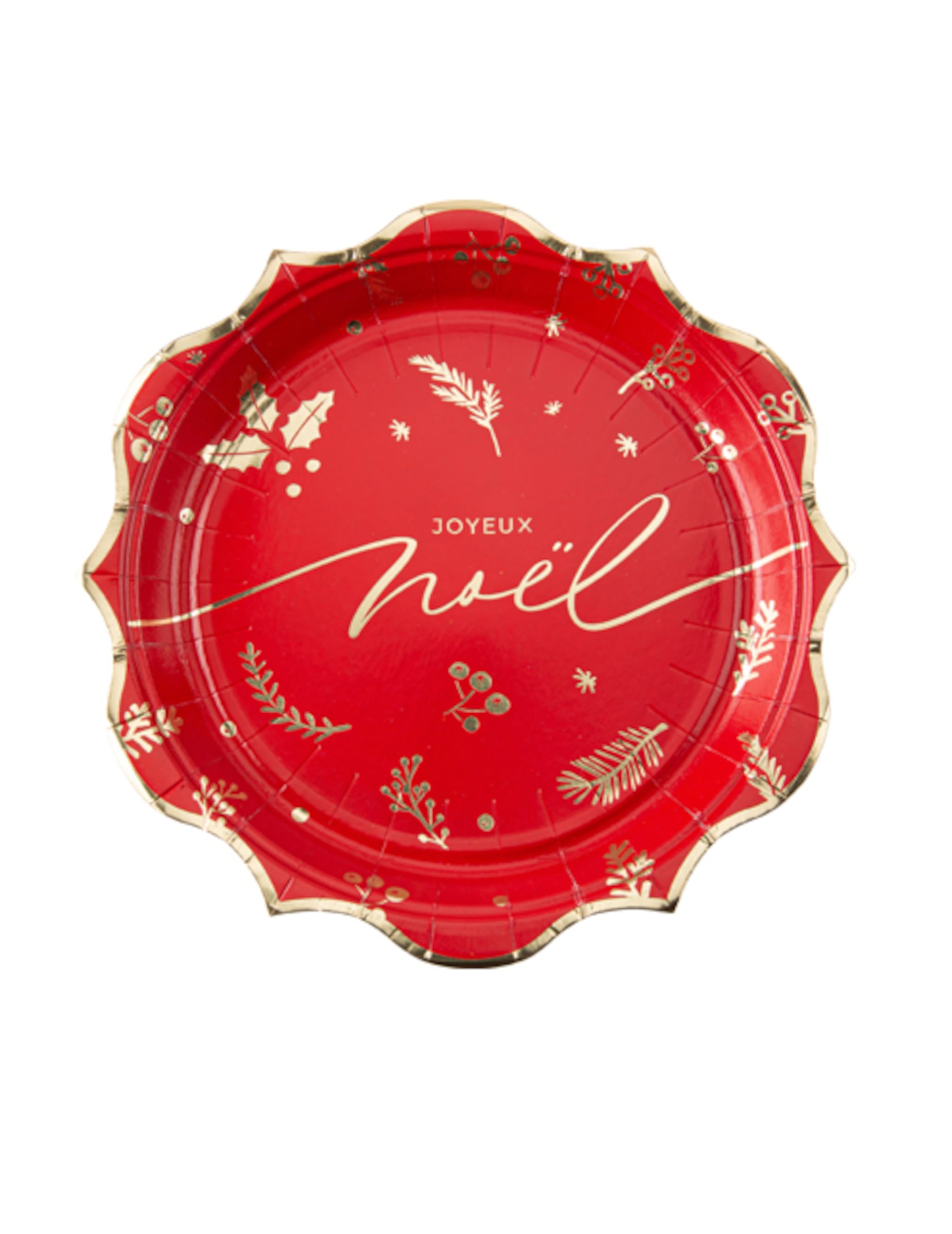 Assiettes Holly Christmas pour Noël rouge et or en carton