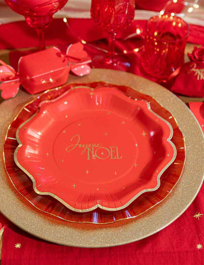 8 Pappteller Frohe Weihnachten rot & gold 23 cm