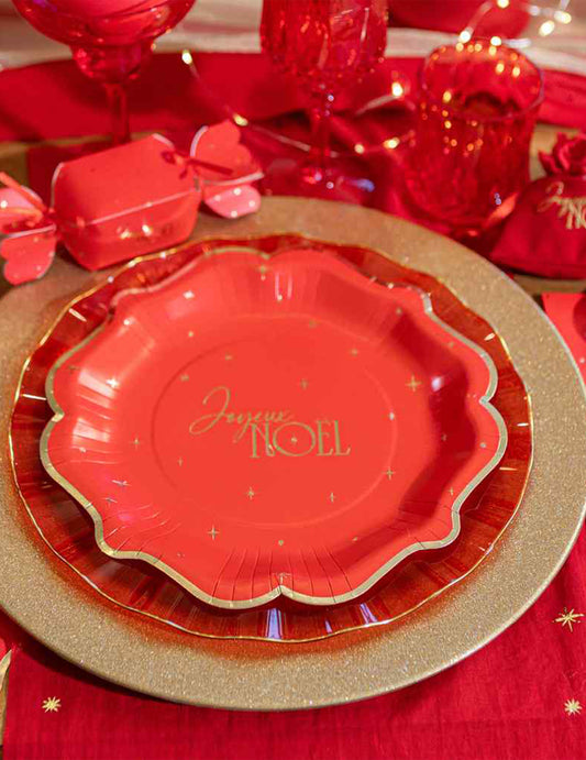 8 Pappteller Frohe Weihnachten rot & gold 23 cm