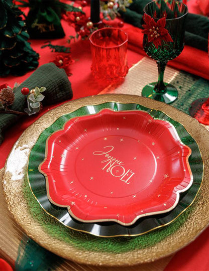 8 Pappteller Frohe Weihnachten rot & gold 23 cm