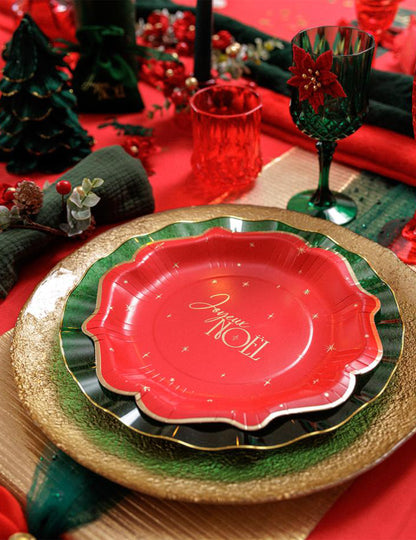 8 Pappteller Frohe Weihnachten rot & gold 23 cm