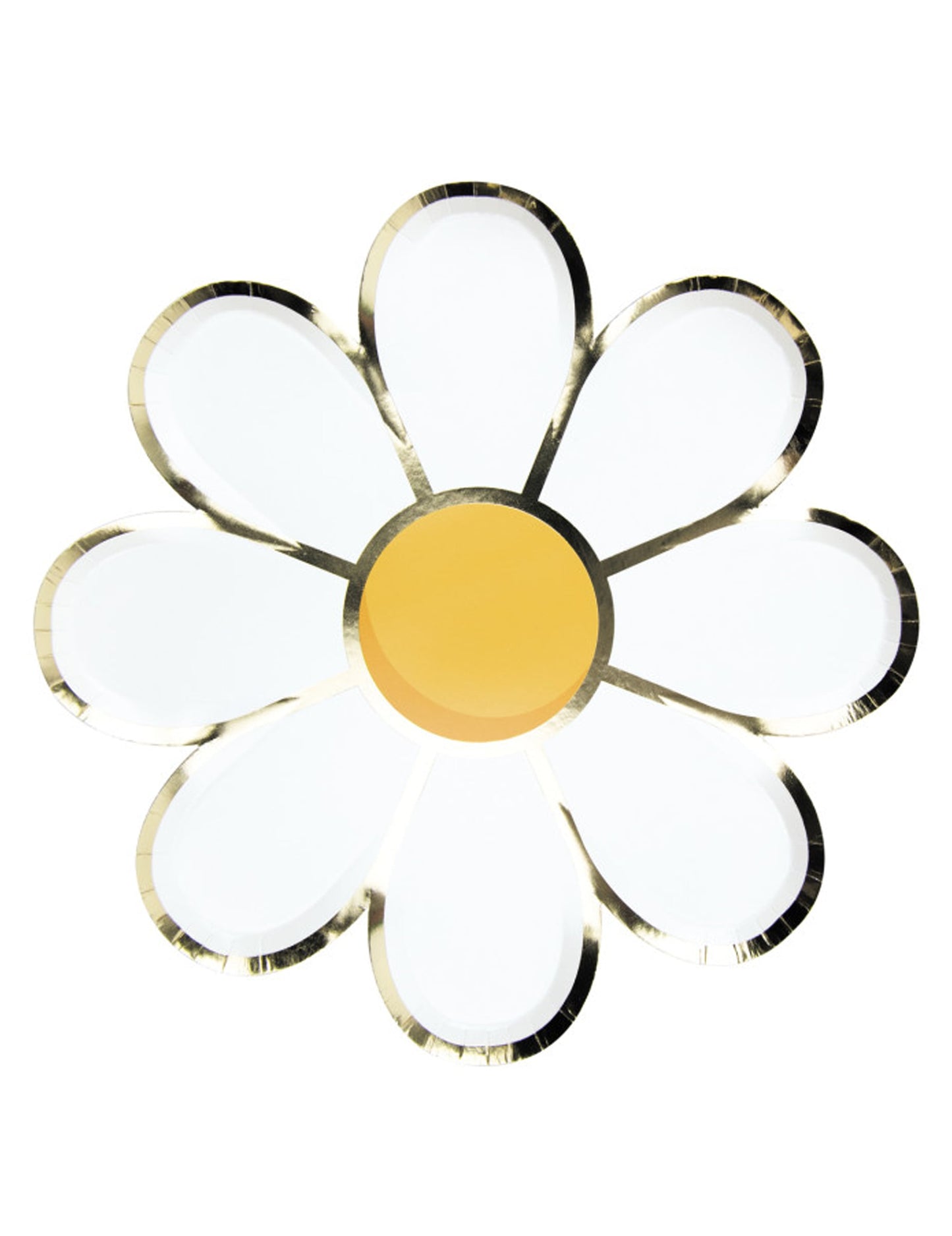 Assiettes en carton Marguerite blanches et dorées avec centre jaune