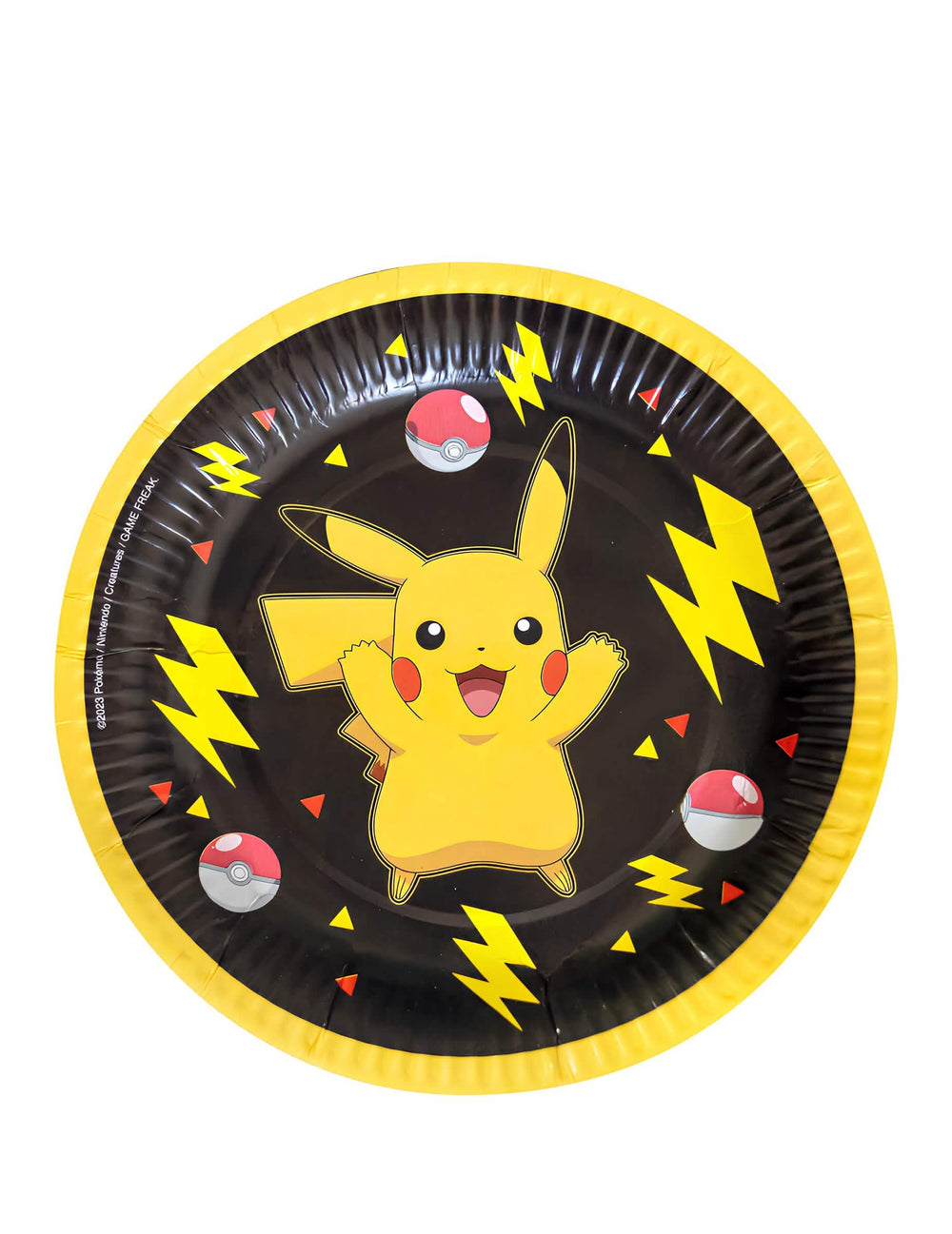 Petites assiettes en carton Pikachu Pokémon noires et jaunes avec Pokéballs