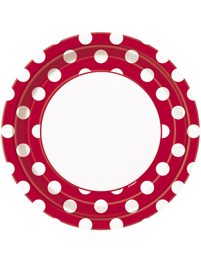 Assiettes en carton rouges à pois blancs pour fête