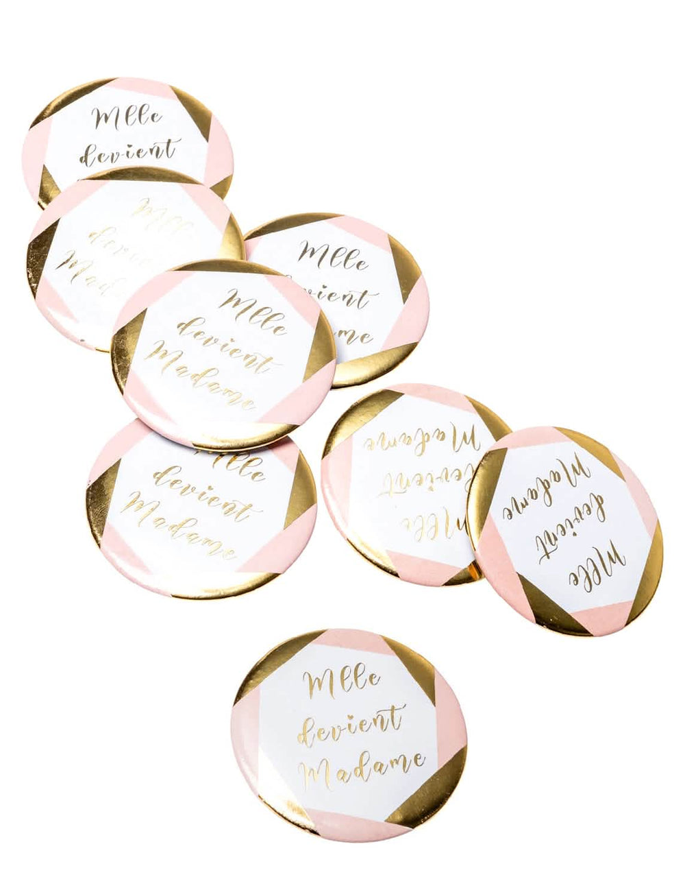 Badges Mlle devient madame pour EVJF rose et doré