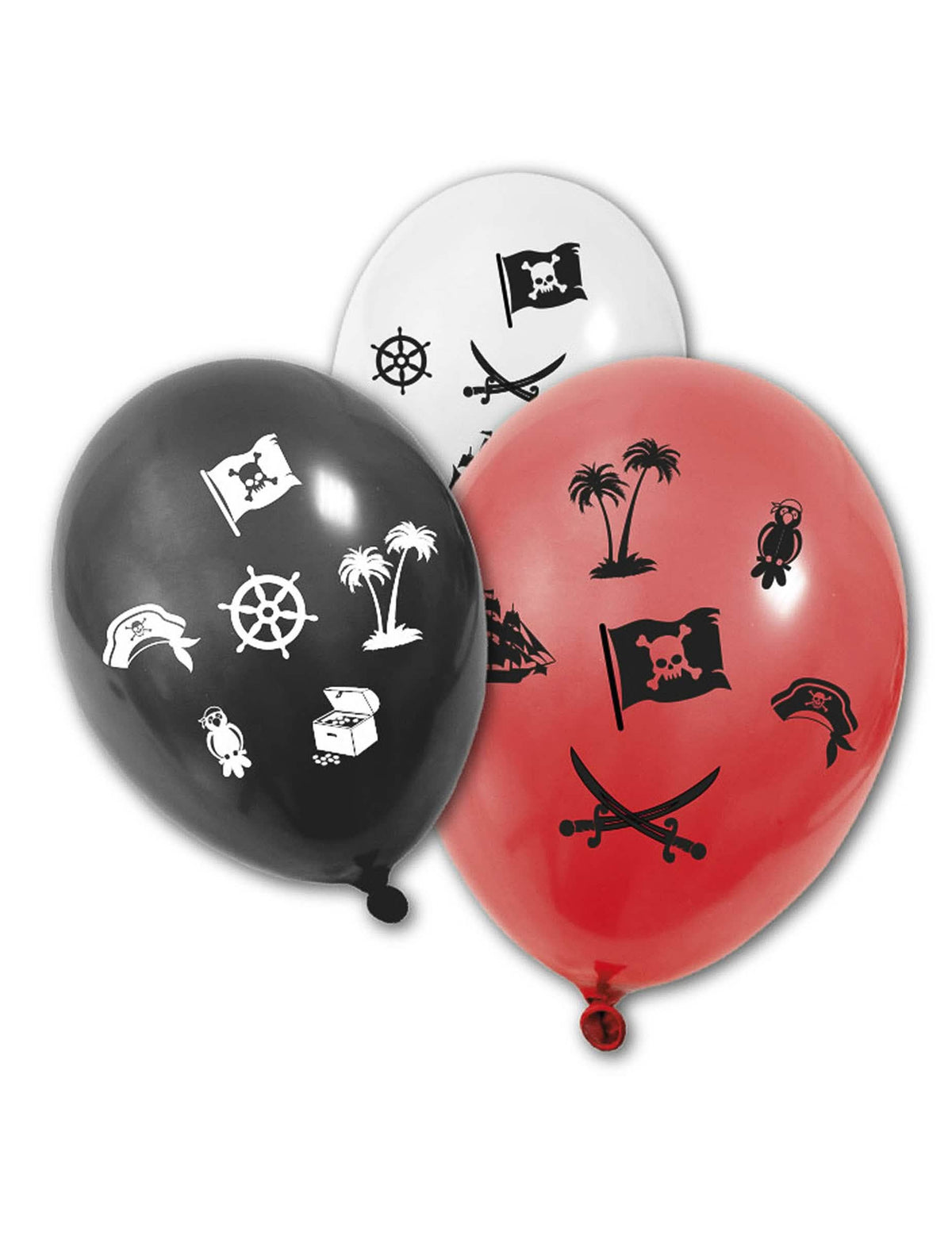 Ballons en latex Pirates pour fête noirs blancs et rouges