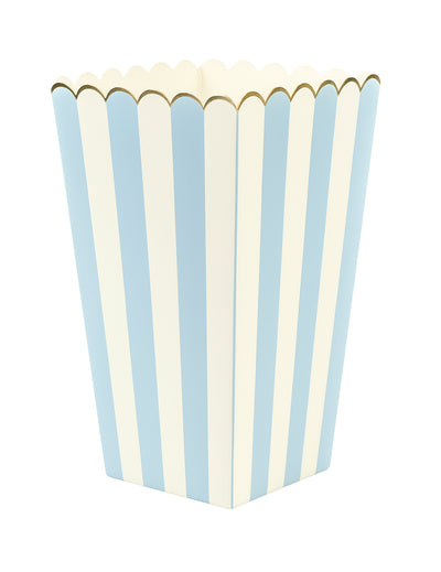 Boîtes à pop corn pour fête bleu pastel et or en carton rayé