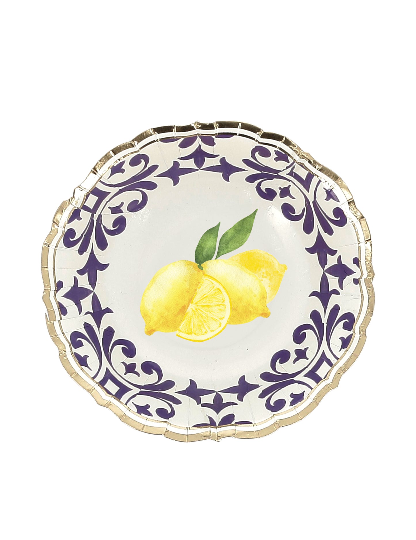 8 Schalen Zitronen Karton Königsblau, Gelb, Weiß und Gold 13,5cm mediterranes Blumenmuster
