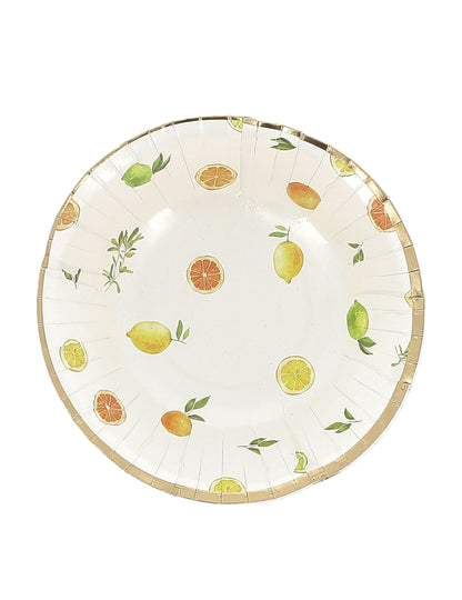 8 Fizz Zitrus-Pappschalen, Creme, Orange, Gelb und Gold, 13,5cm, Fruchtdekor