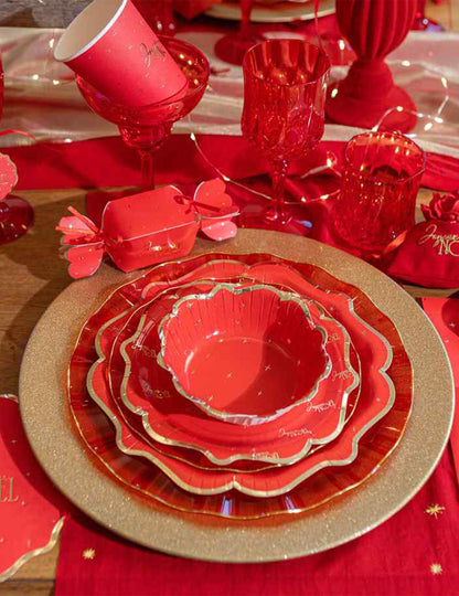 8 Weihnachtsschalen zeitlos rot-gold 13,5 cm