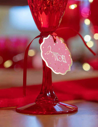 8 Geschenkanhänger Frohe Weihnachten klassisch Rot & Gold 4,5 cm