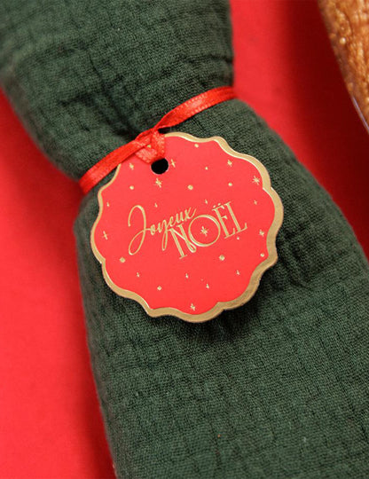 8 Geschenkanhänger Frohe Weihnachten klassisch Rot & Gold 4,5 cm