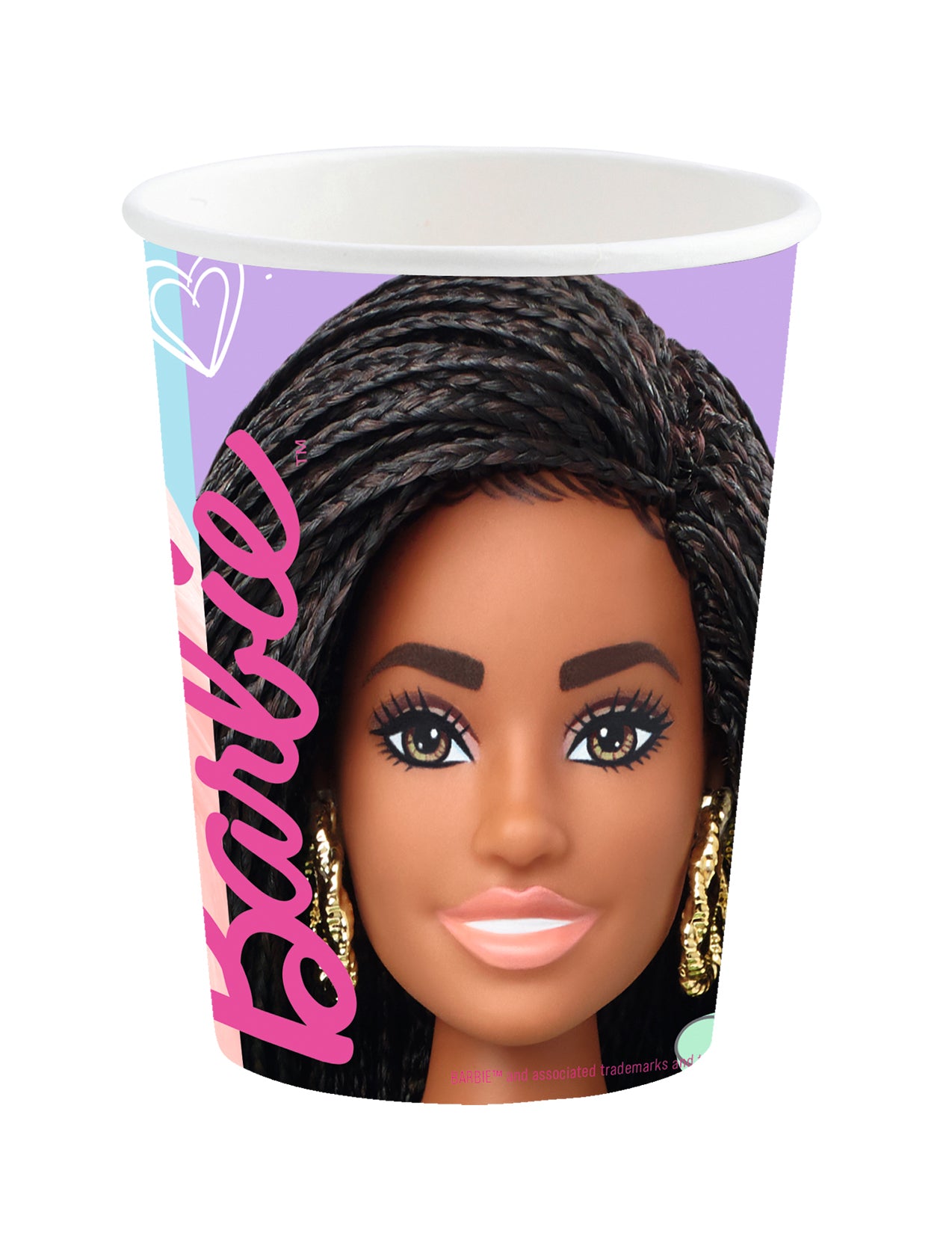 Gobelets en carton Barbie Sweet Life pour enfant violet avec portrait de Barbie