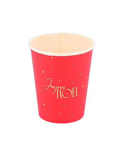 8 rote Becher Frohe Weihnachten mit Golddruck 25,5 cl