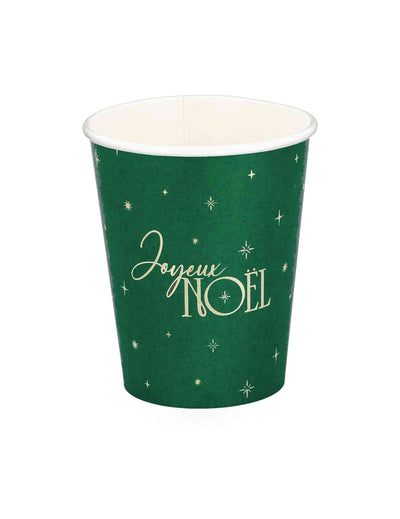 8 Becher Frohe Weihnachten in British Green und Gold 25,5 cl