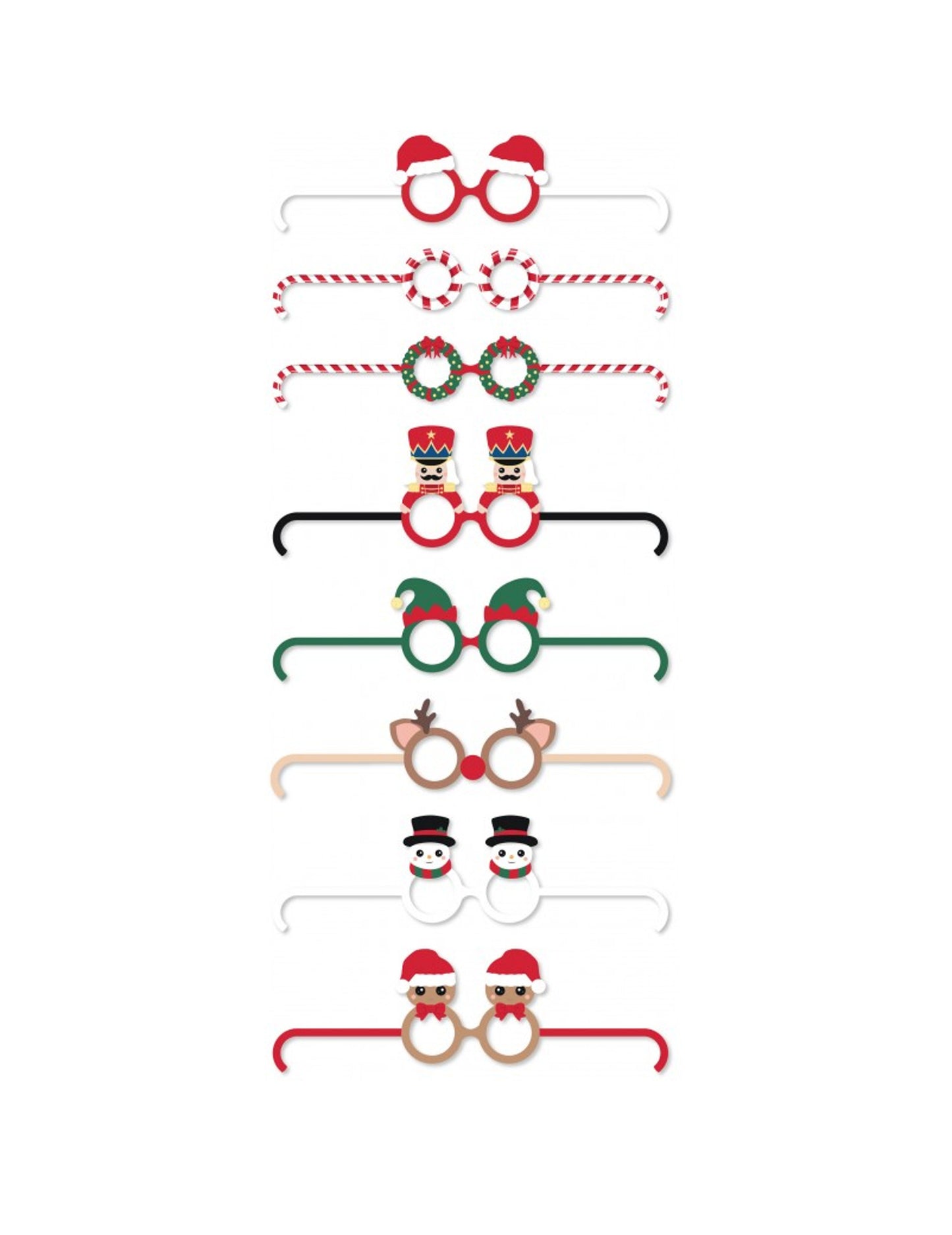 8 lunettes en carton rigolotes Sweety Xmas pour Noël multicolores aux motifs de fête