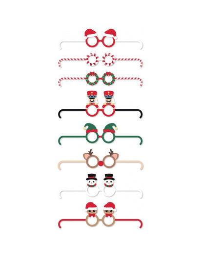 8 lunettes en carton rigolotes Sweety Xmas pour Noël multicolores aux motifs de fête