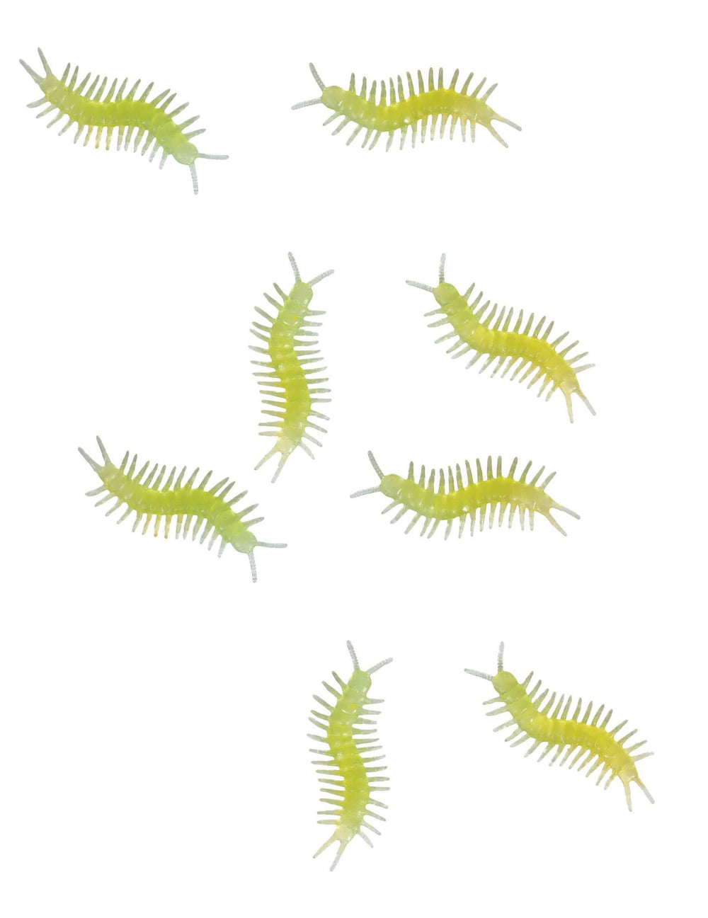 8 mille-pattes phosphorescents pour décoration jaune fluo