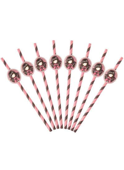 Pailles en carton Ladybird Santoro pour enfant rose et noir à rayures