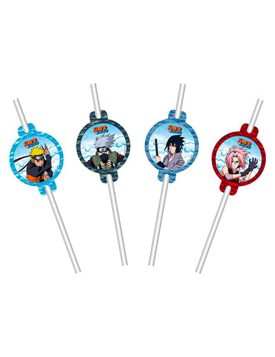 8 Papierstrohhalme 19,6 cm und Medaillons 4,8 x 6,3 cm Naruto Shippuden™