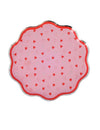 Assiettes en carton Dame de cœur rose avec motifs de petits cœurs rouges et argentés