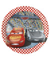 Assiettes en carton Cars 3 pour enfant rouge et grise avec bordure damier