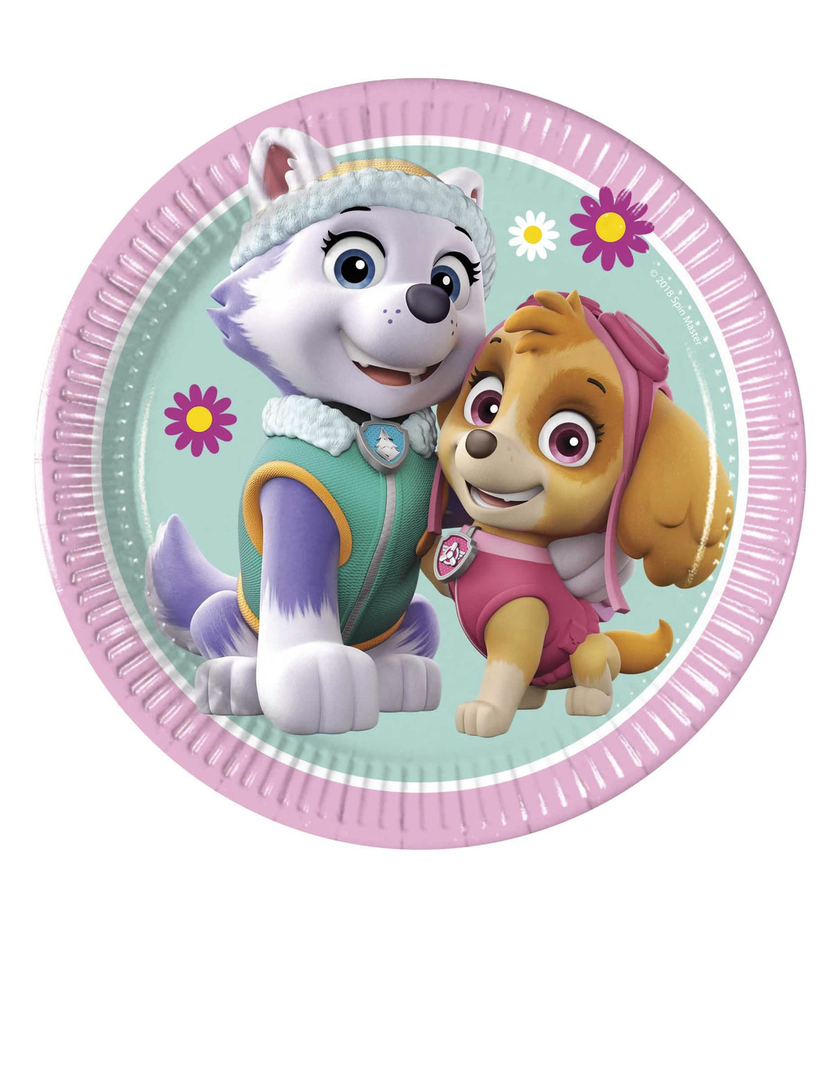 Teller aus Karton Paw Patrol Skye und Everest für Kinder Rosa, Pink und Blau-türkis