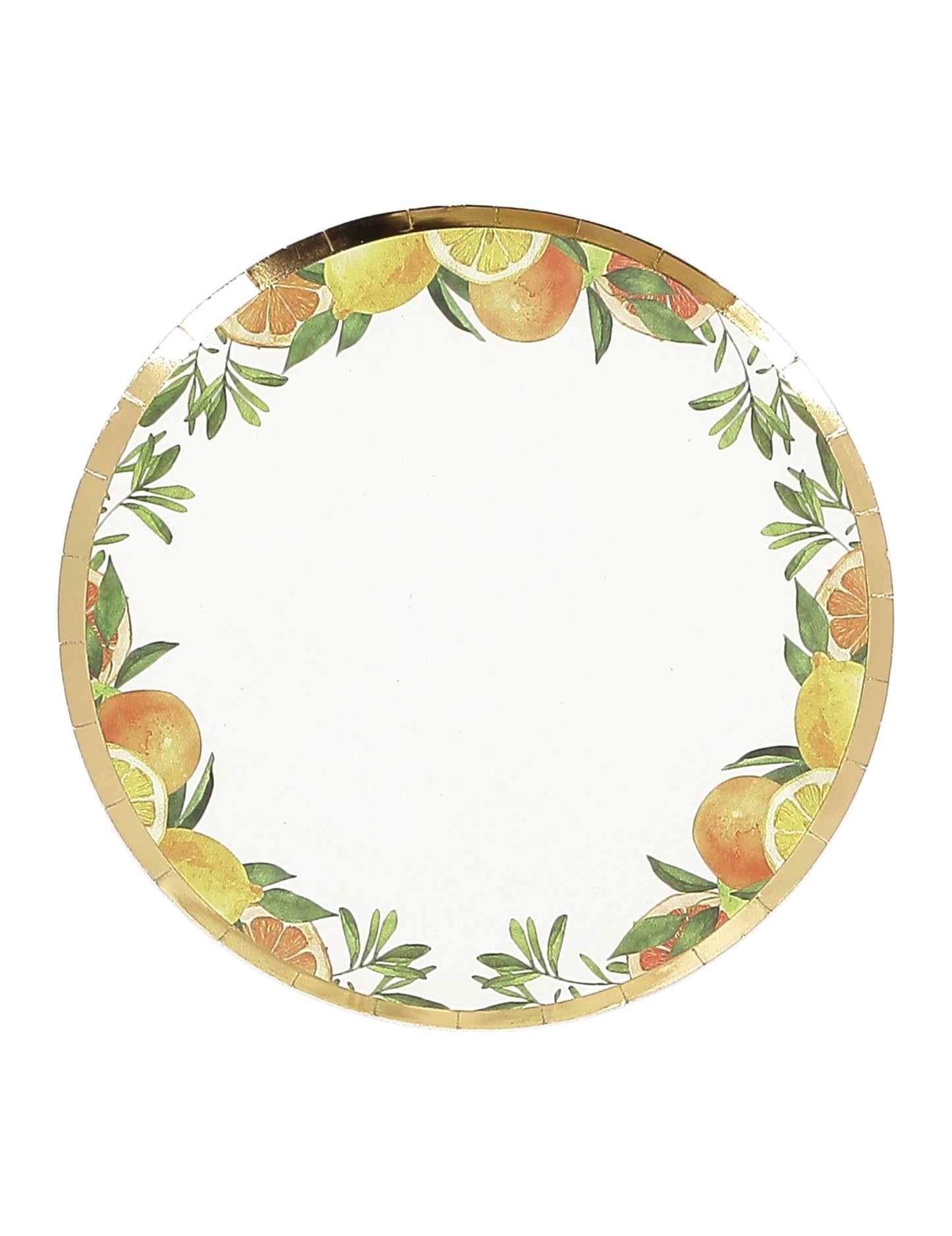 Petites assiettes fizz agrume en carton crème orange jaune et or décor fruité