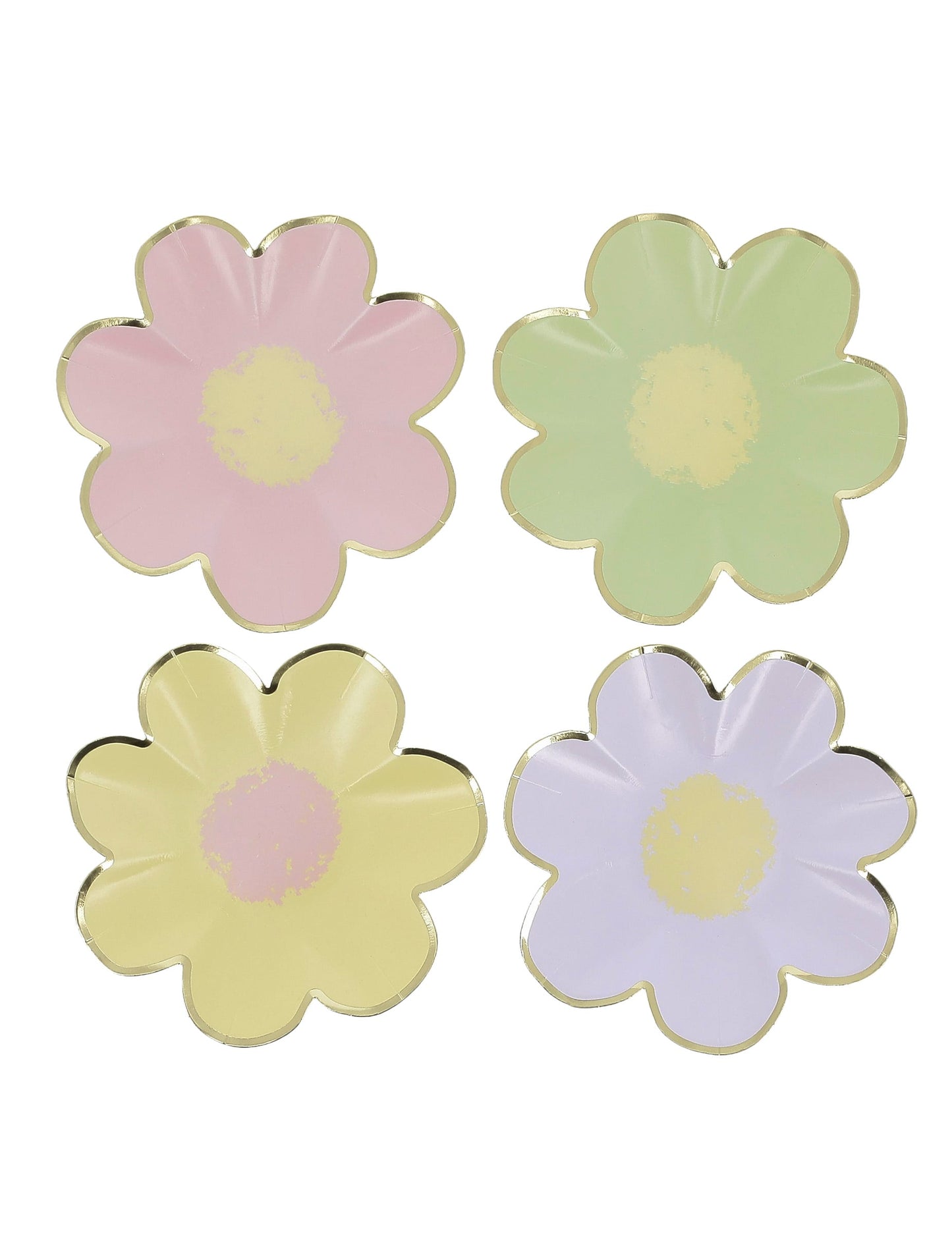 Petites assiettes fleurs lilas rose jaune vert et or en carton