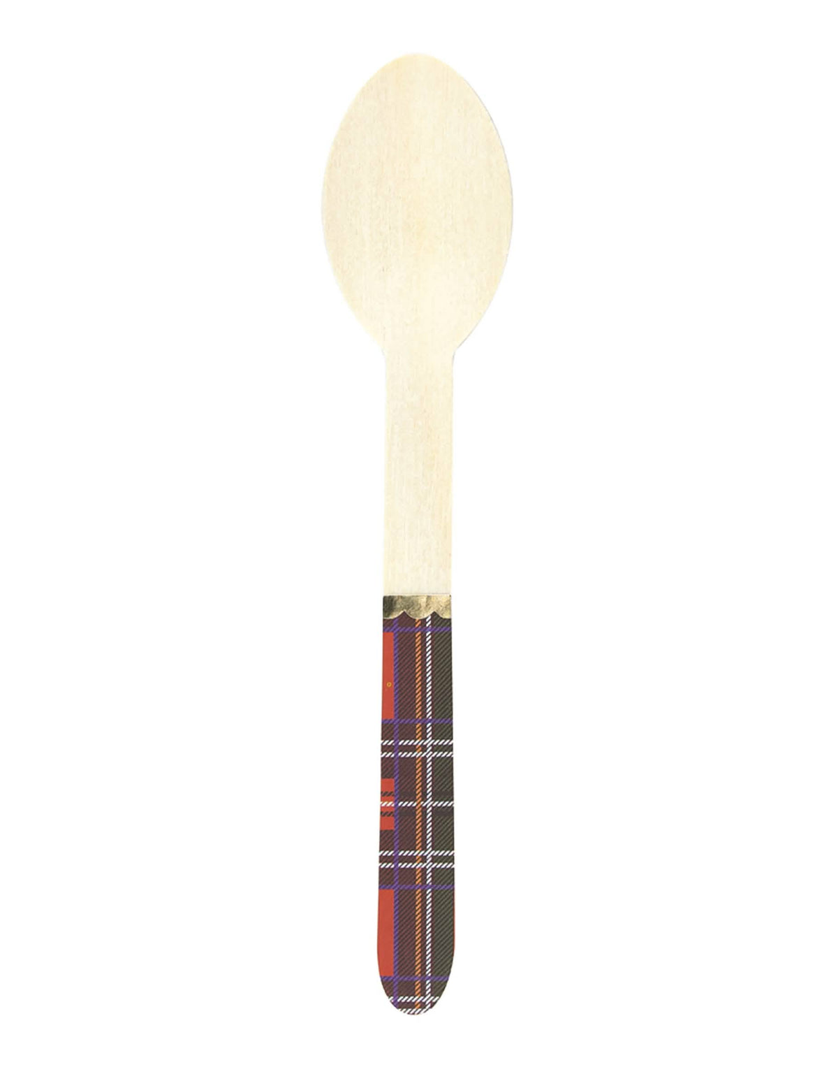Petites cuillères en bois tartan de Noël pour fête à galon doré