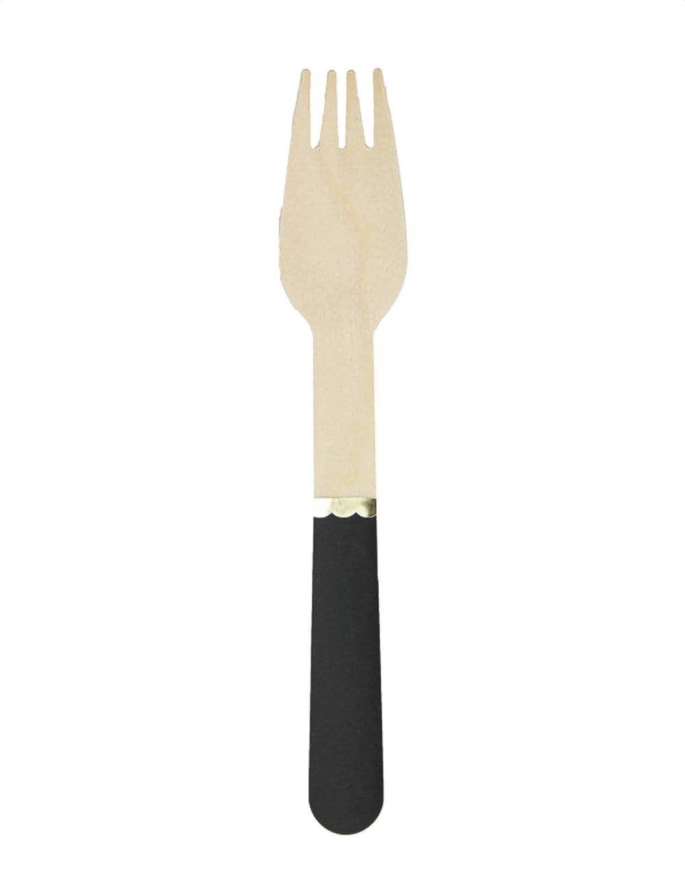 Petites fourchettes en bois pour fête noires avec liseré doré