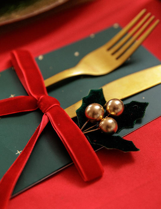 8 Bestecktaschen Frohe Weihnachten Dunkelgrün & Gold 10 x 20 cm