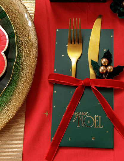 8 Bestecktaschen Frohe Weihnachten Dunkelgrün & Gold 10 x 20 cm