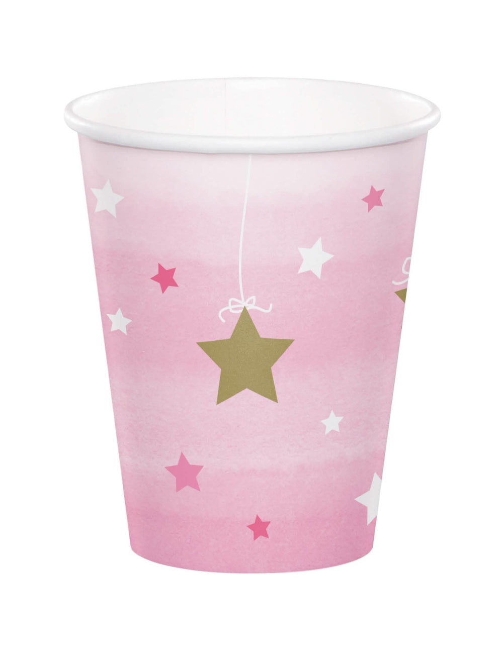 Gobelets en carton One Little Star pour enfant rose aux étoiles dorées