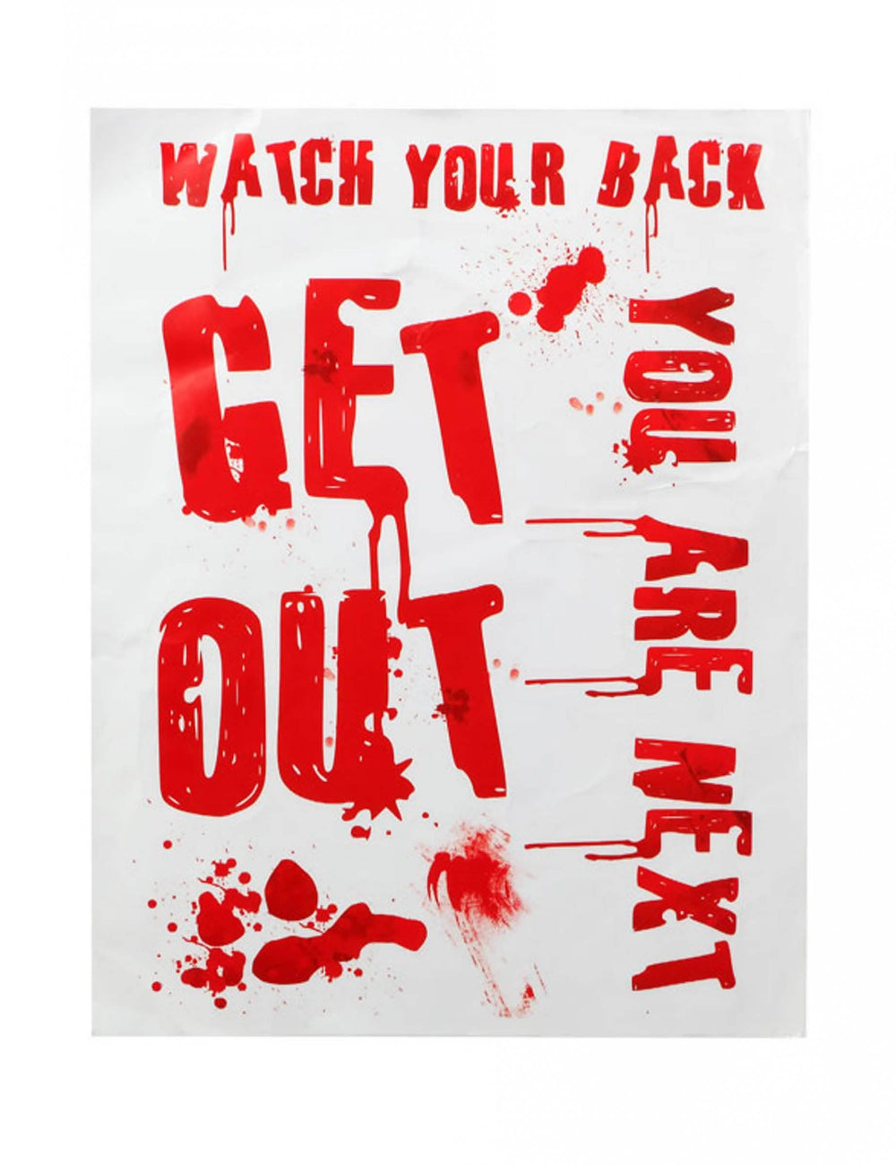 Blutiges „Get out“-Plakat für Halloween Rot und weiß