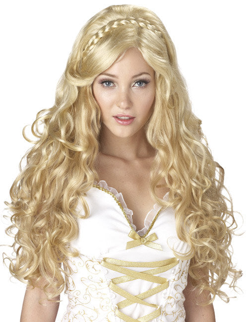 Perruque bouclée déesse pour femme blonde avec tresse