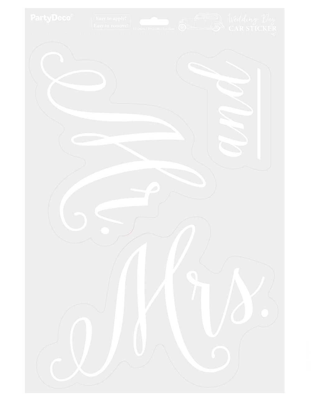Autocollant Mr and Mrs pour voiture blanc lot de 3