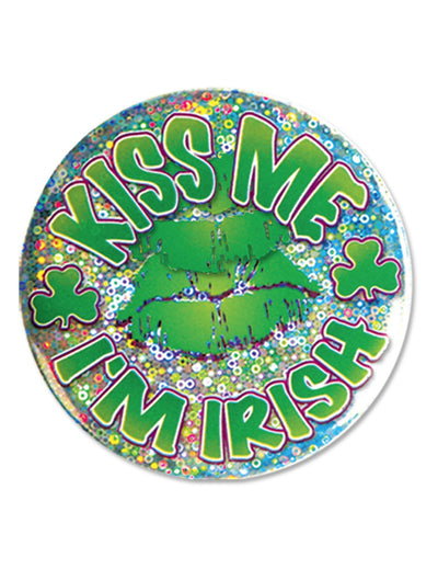 Badge Kiss me I'm Irish Saint Patrick pour adulte vert brillant