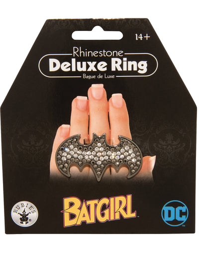 Batgirl-Ring für Damen mit schwarzen und silbernen Strasssteinen