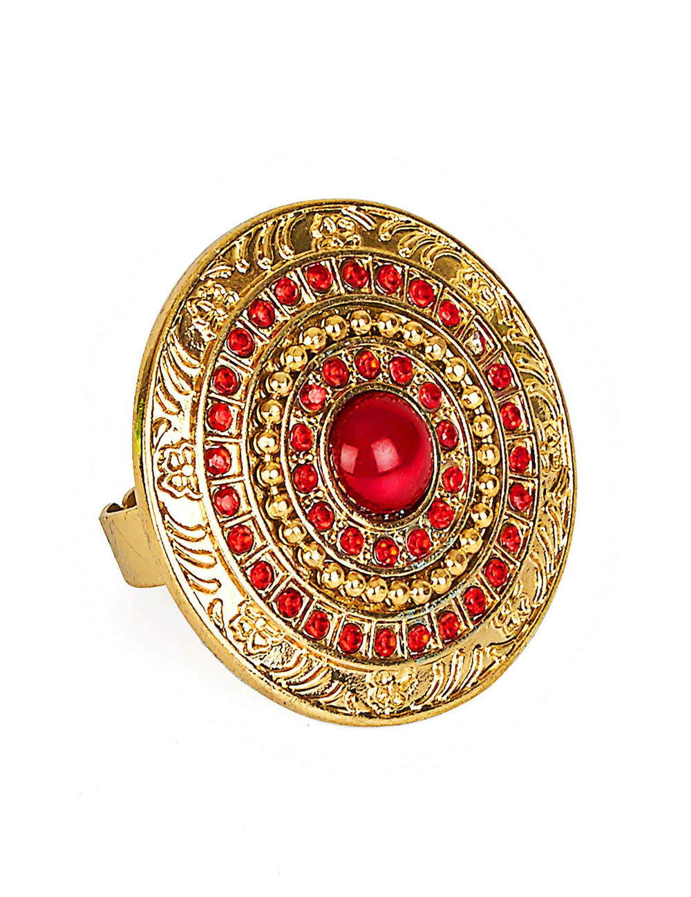 Römische Göttinnen-Ring für Erwachsene, goldfarben mit roten Steinen