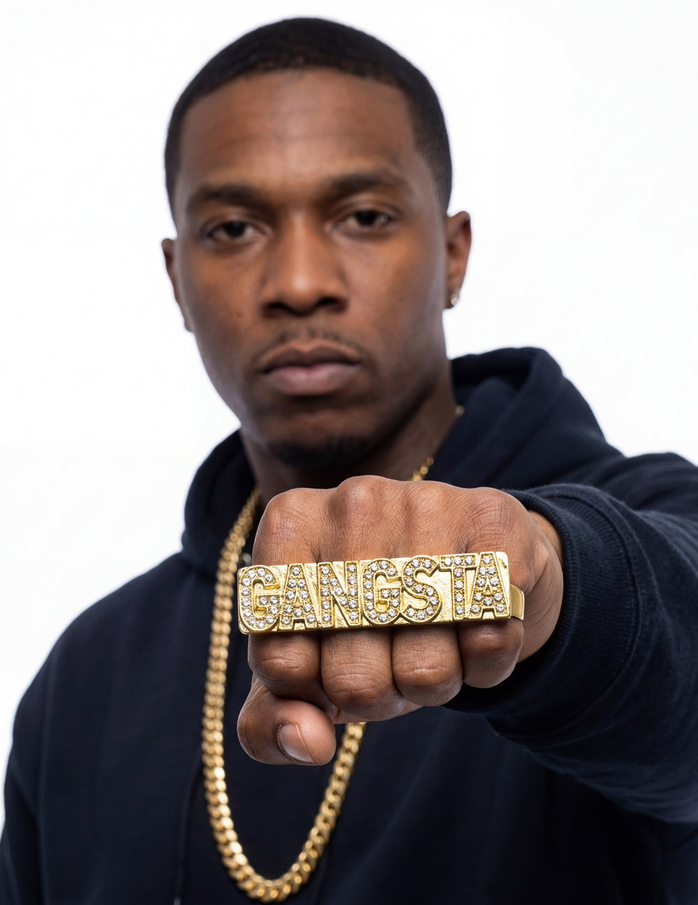 Bague gangsta à strass pour adulte dorée