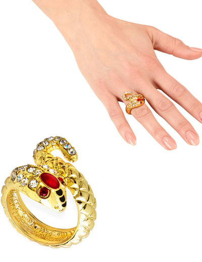 Bague serpent pour femme dorée avec strass et pierres rouges