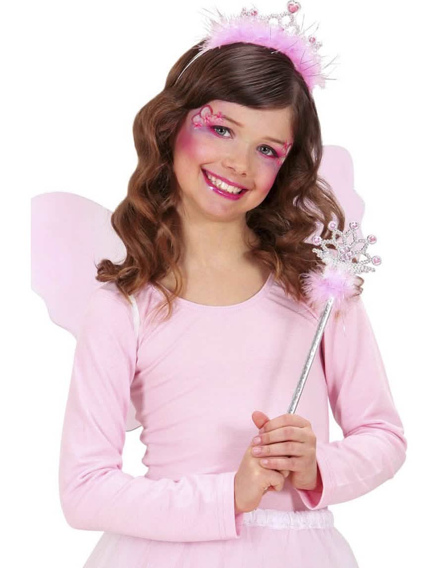 Baguette et tiare de princesse pour enfant rose et argenté