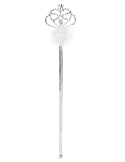 Baguette de princesse pour enfant argentée avec fourrure blanche