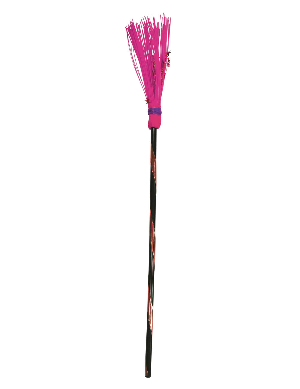 Balai de sorcière pour enfant rose avec petites étoiles et manche noir à rayures
